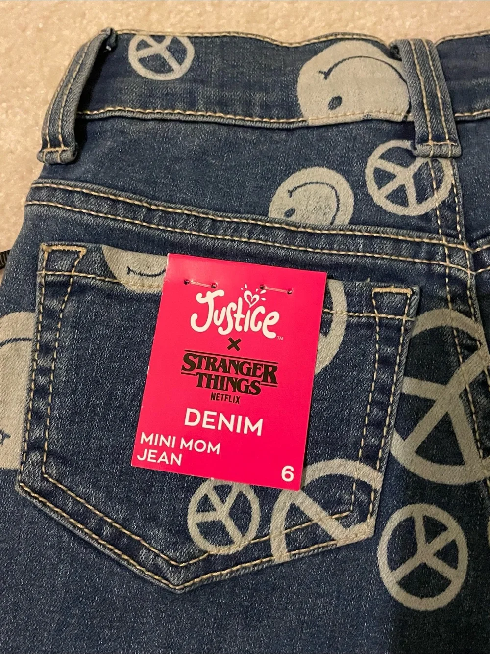 JUSTICE Stranger Things mini mom jeans-kids size 6 NWT